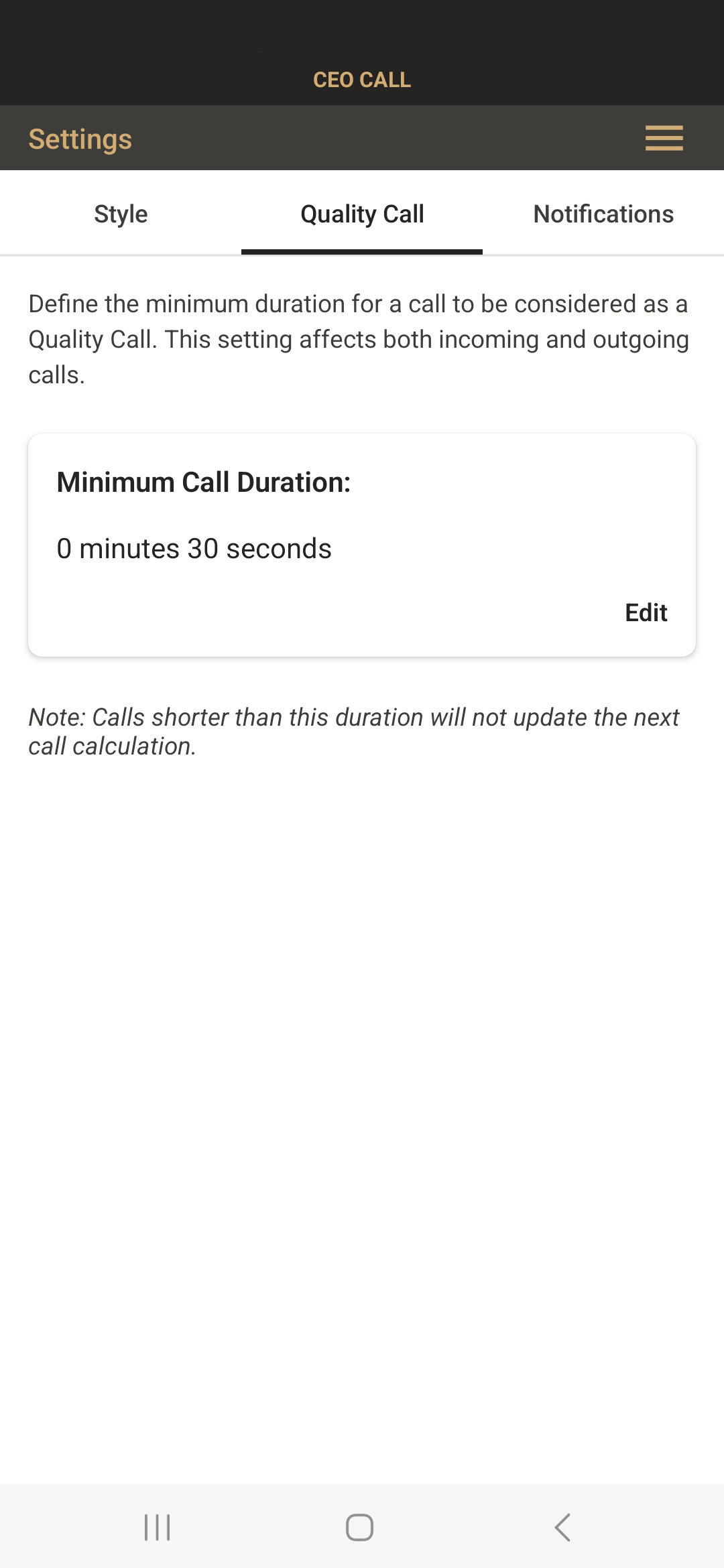 Settings CEO CALL