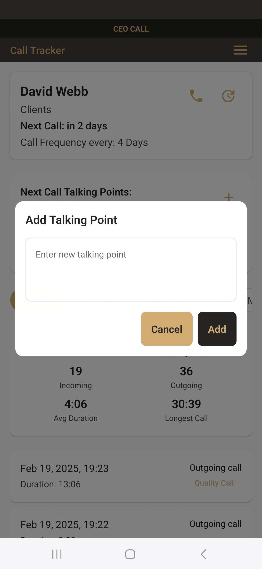Talking points CEO CALL